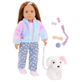 Our Generation 18" Doll Skylar and her Dog Bow with dog toys and treats