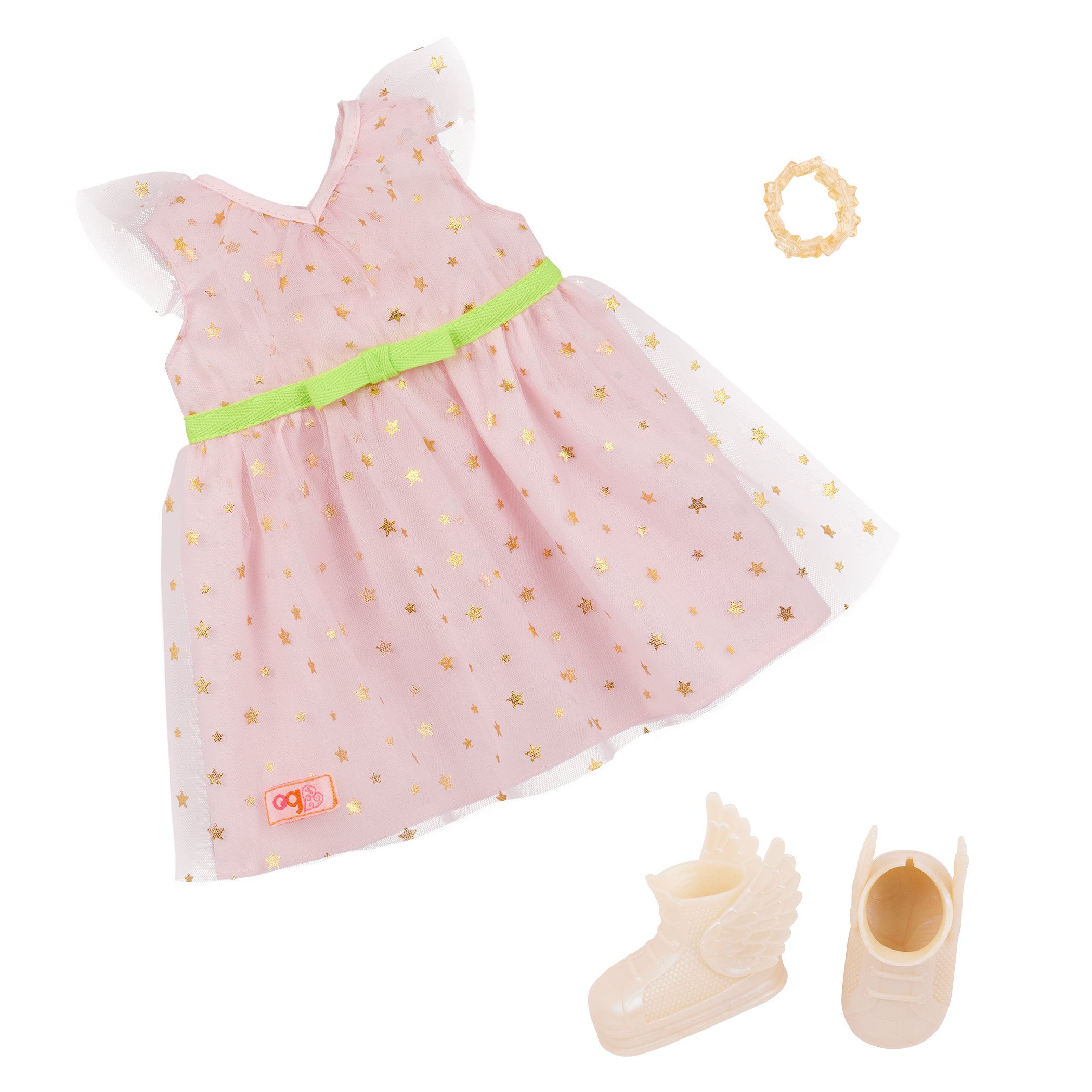 Our Generation 18-inch Doll Wishes with accessories including pretend balloons, stickers, a wish list, sparkles and a back pack
