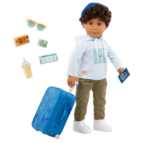 Our Generation 18-inch Doll Milo and travelling accessories