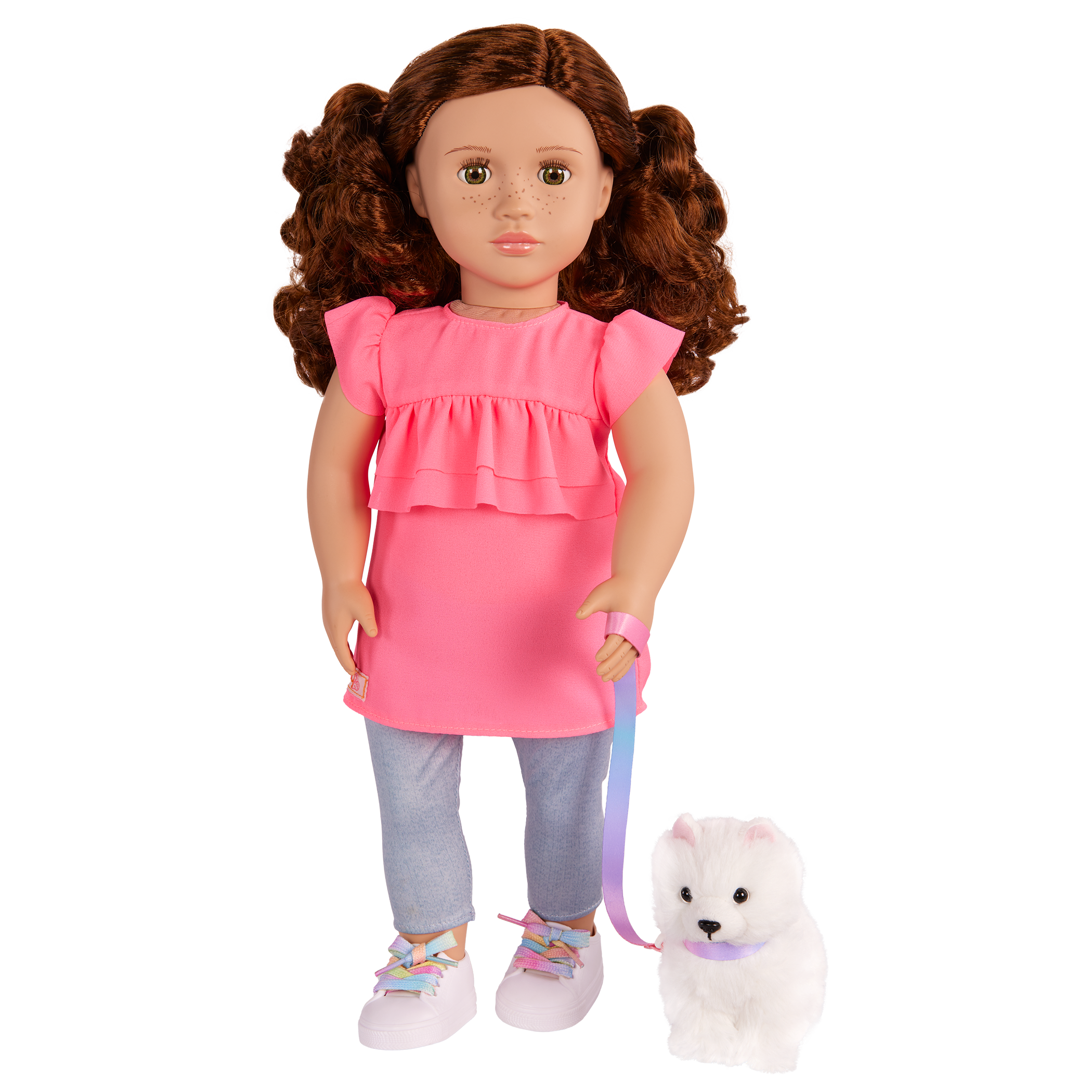Our Generation 18-inch Doll Becca and her pet dog Pearl with pet accessories