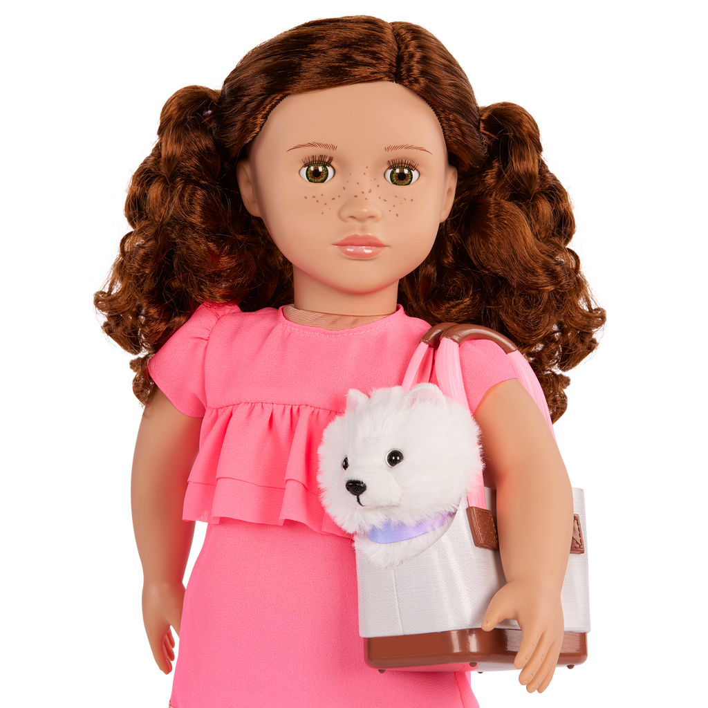 Our Generation 18-inch Doll Becca and her pet dog Pearl with pet accessories