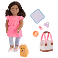 Our Generation 18-inch Doll Ayanna and her pet dog Goldie and dog accessories