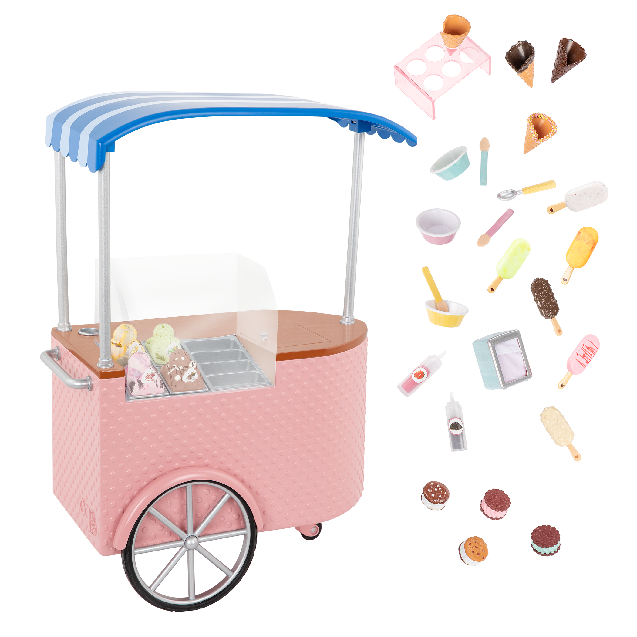 18-inch doll with ice cream cart playset