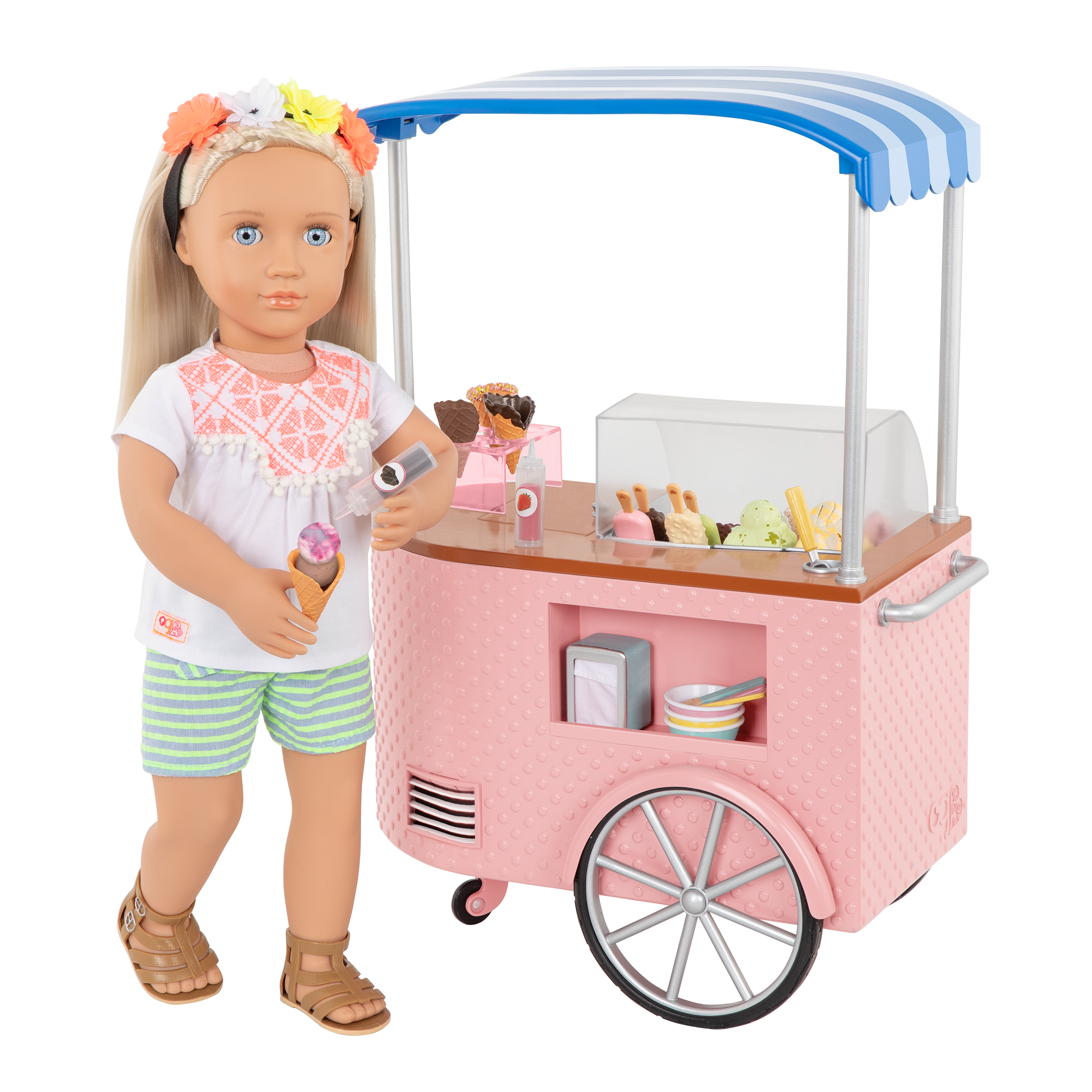 18-inch doll with ice cream cart playset