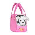 Dalmatian dog plushie in pet carrier