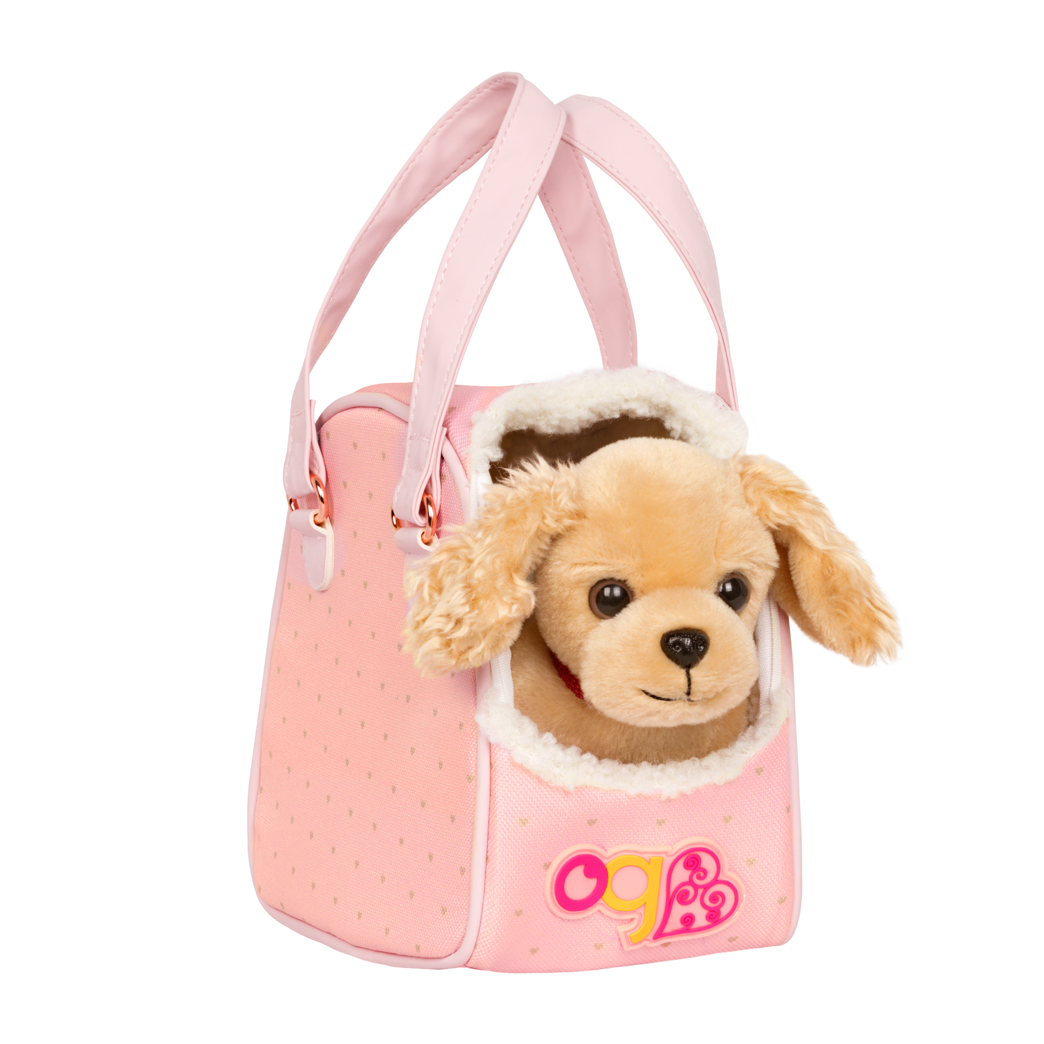 Cocker spaniel dog plushie in pet carrier