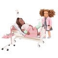 Two 18-inch dolls with hospital gurney playset