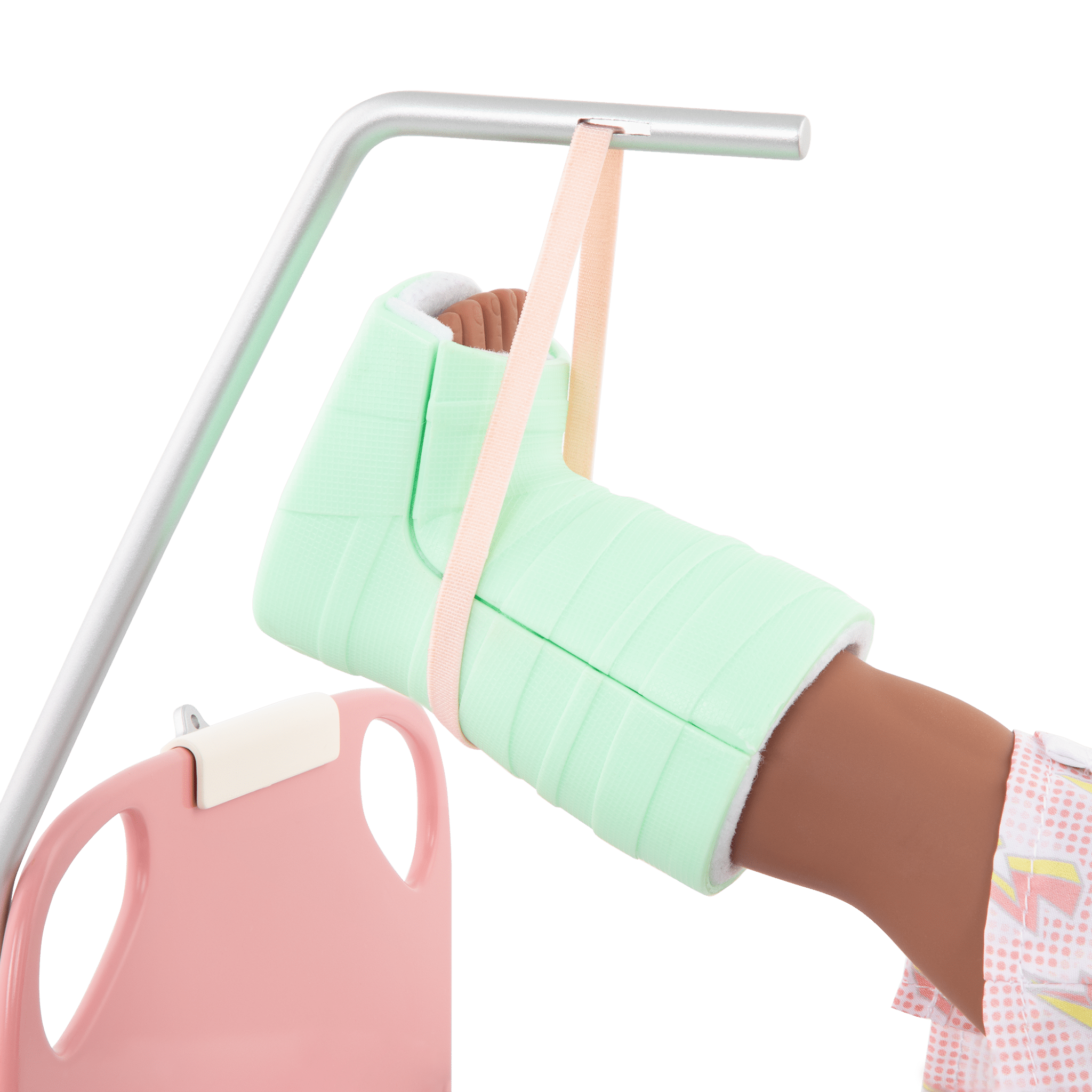 Two 18-inch dolls with hospital gurney playset
