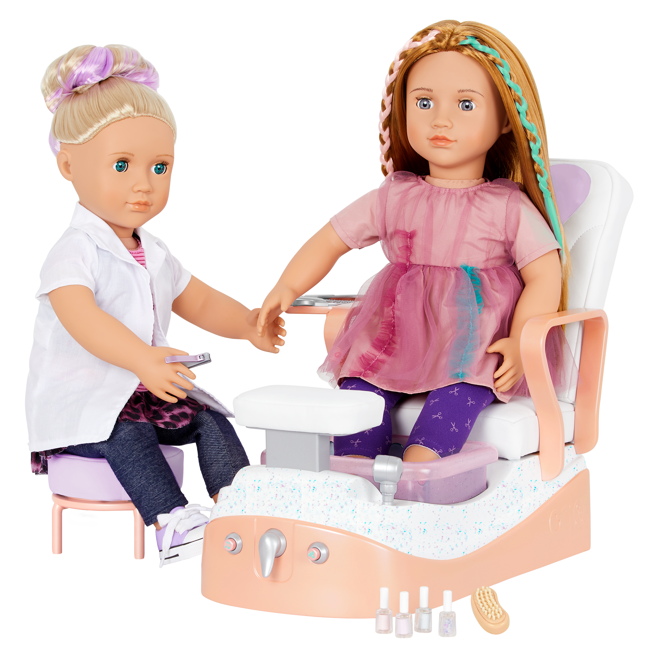 Two 18-inch doll using spa chair playset