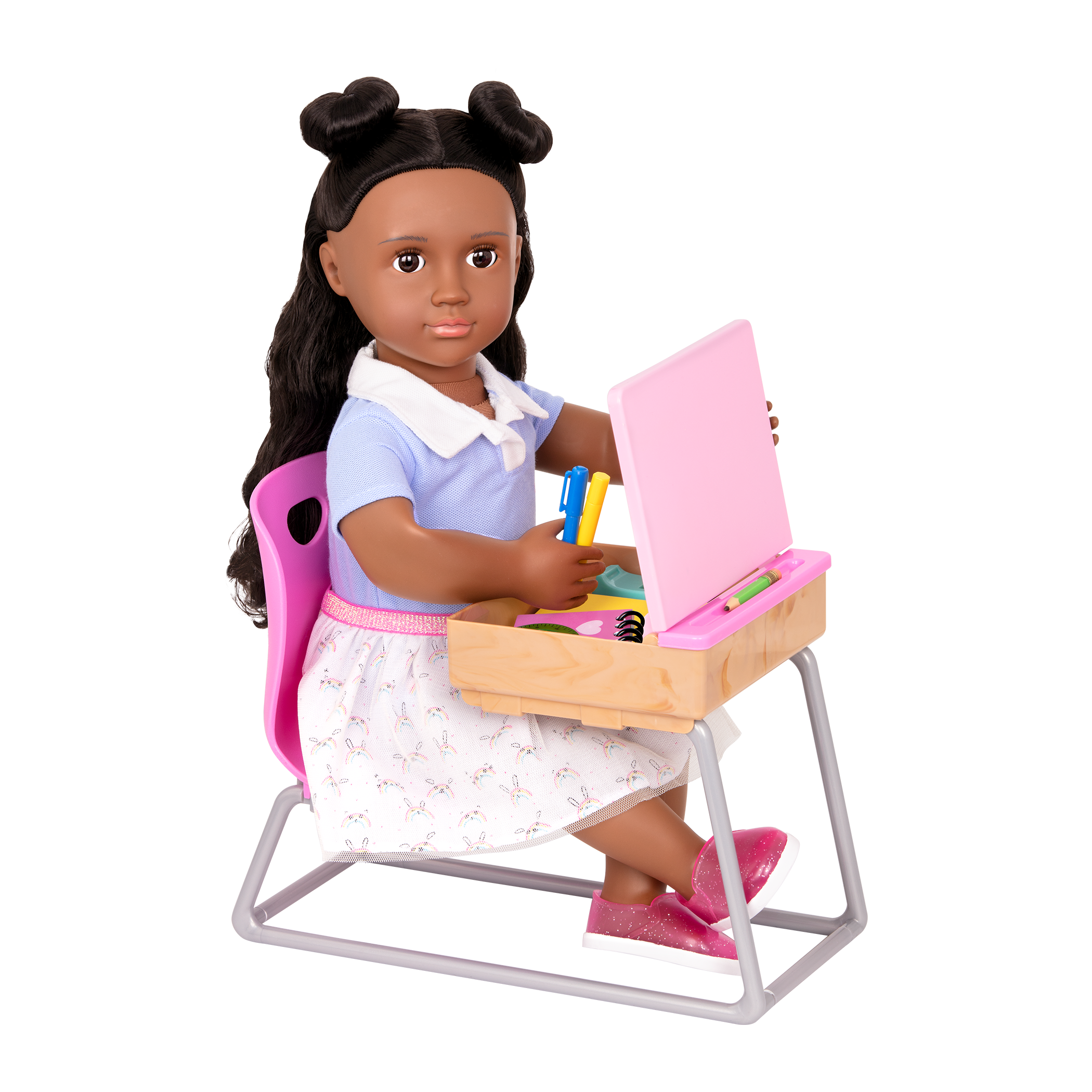 18-inch doll with student desk playset