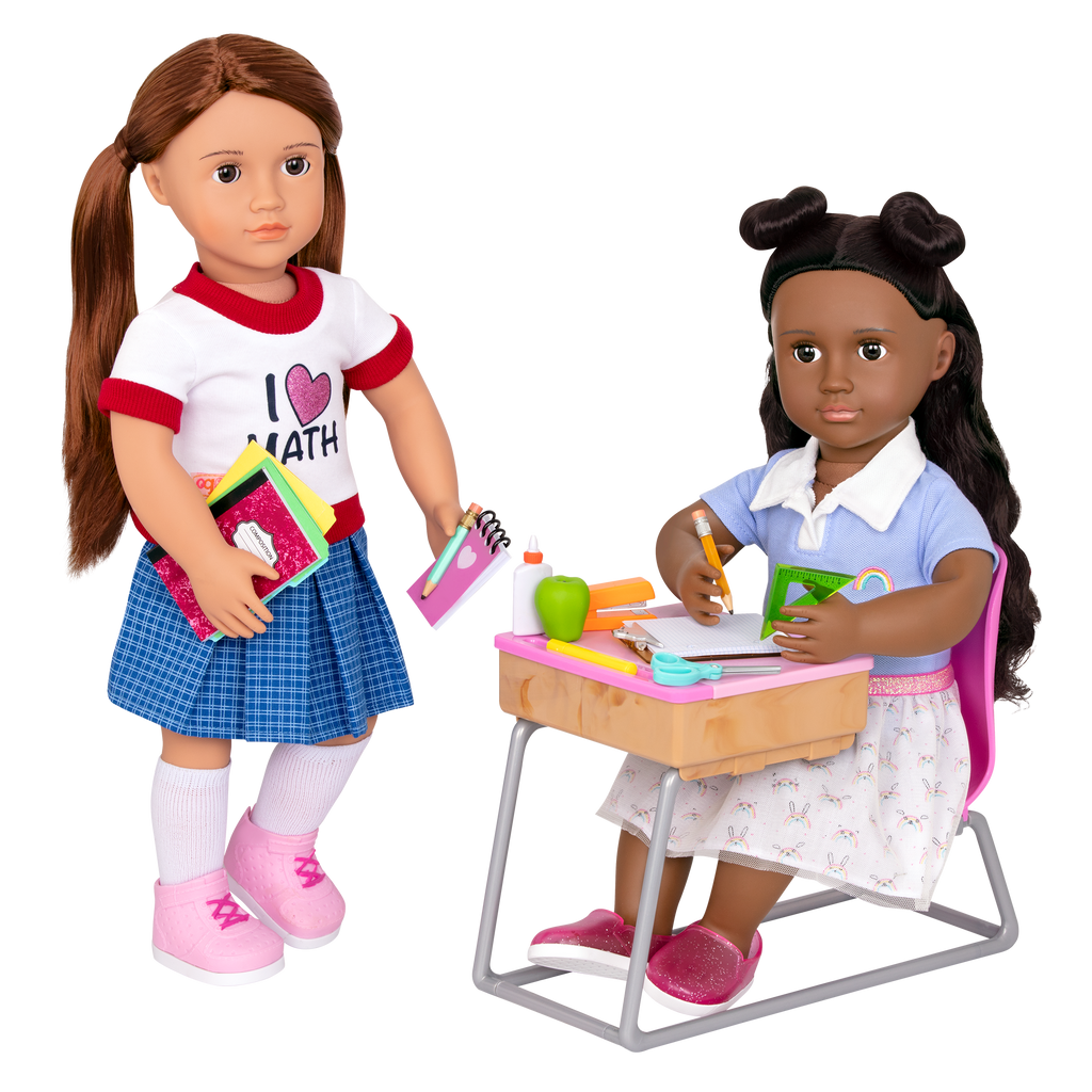 18-inch doll with student desk playset