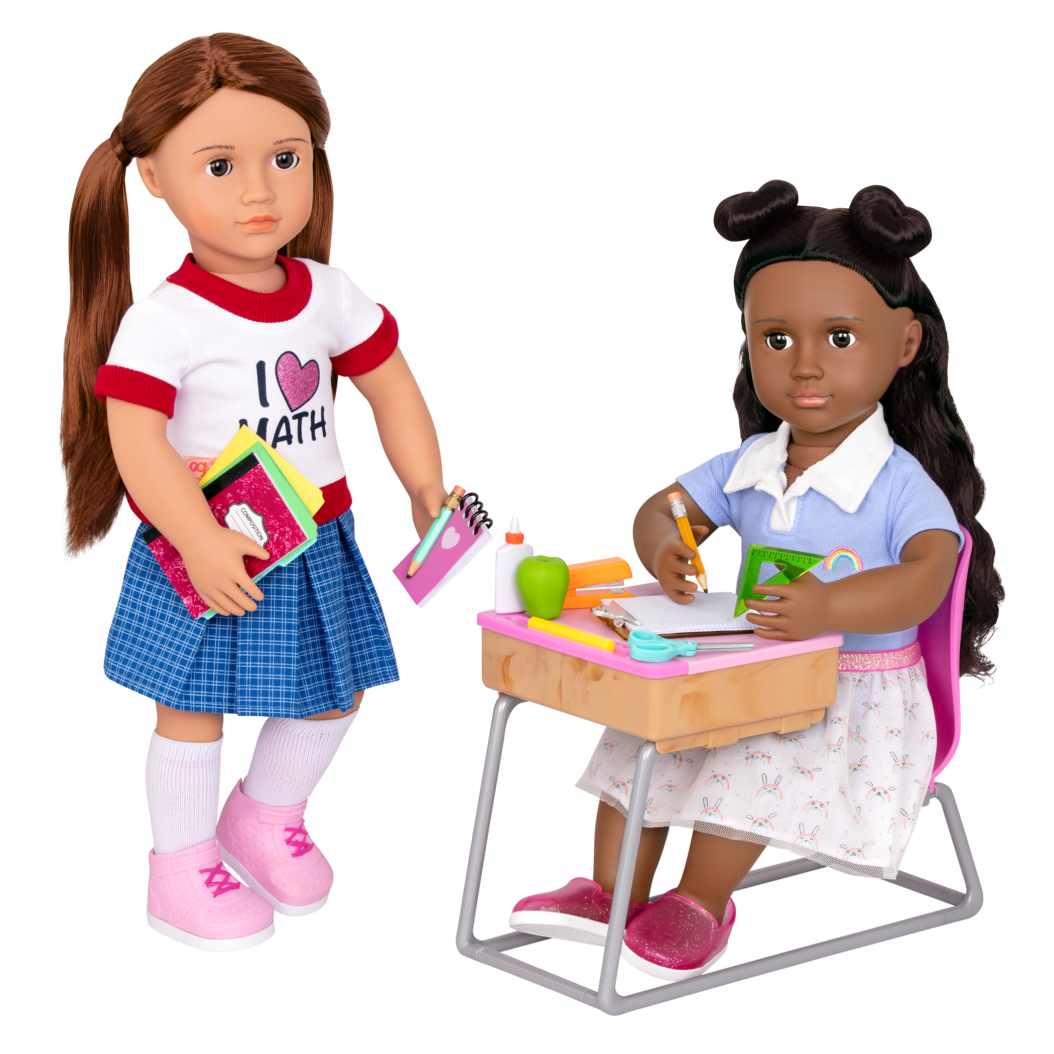 18-inch doll with student desk playset