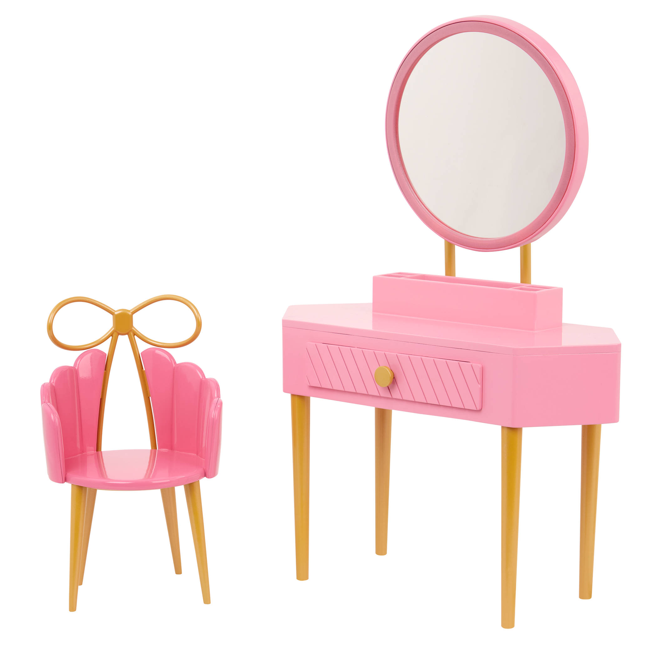 Our Generation Fabulous Fun Vanity Set for 18-inch Dolls including vanity table and chair, makeup and skin care