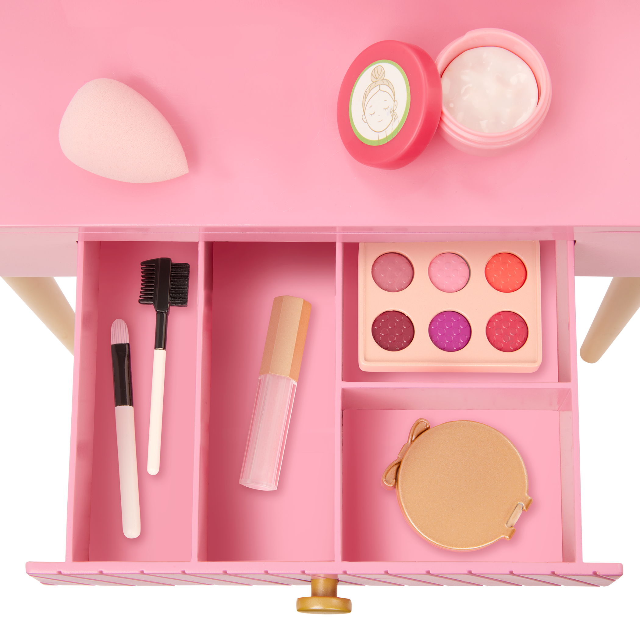 Our Generation Fabulous Fun Vanity Set for 18-inch Dolls including vanity table and chair, makeup and skin care