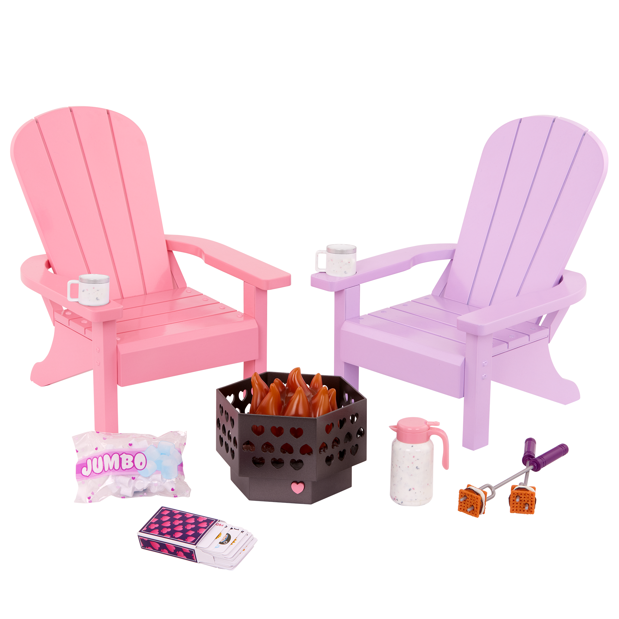 Our Generation Adirondack Chairs for 18-inch Dolls with firepit and accessories