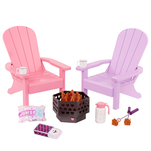 Our Generation Adirondack Chairs for 18-inch Dolls with firepit and accessories