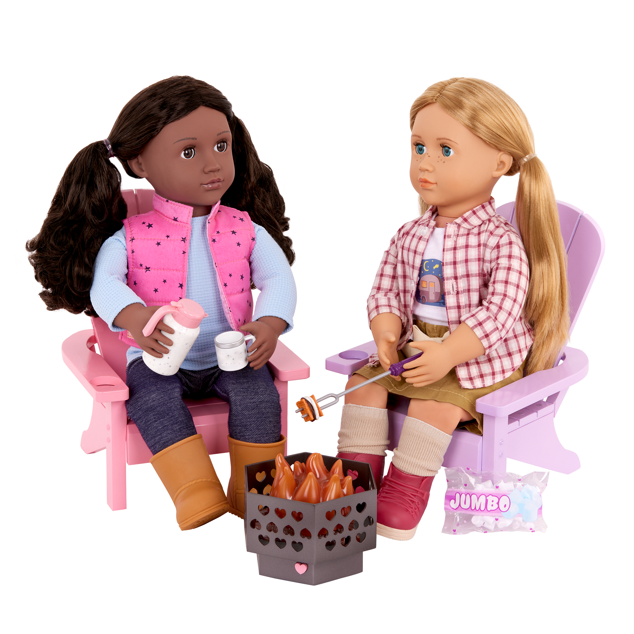 Our Generation Adirondack Chairs for 18-inch Dolls with firepit and accessories