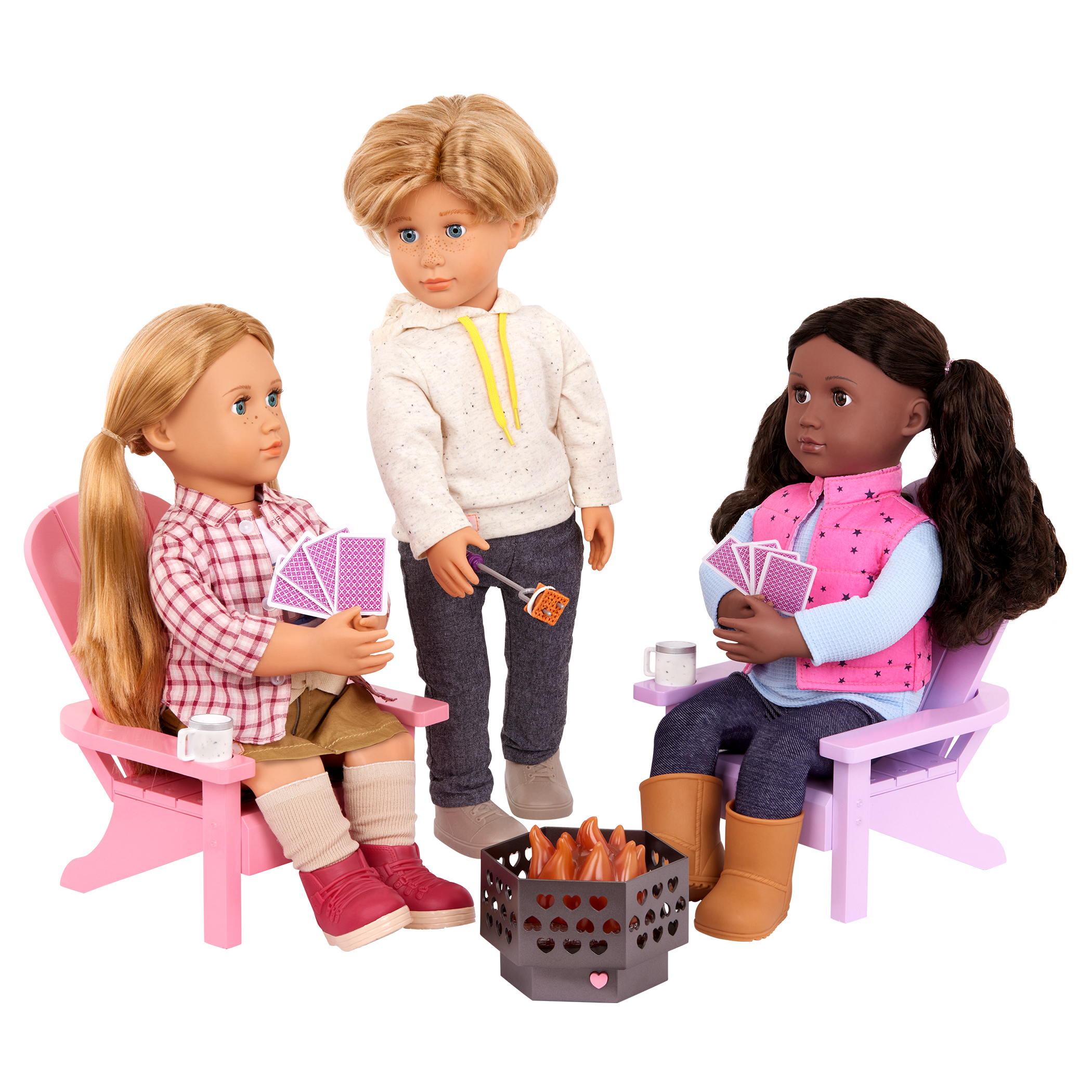 Our Generation Adirondack Chairs for 18-inch Dolls with firepit and accessories