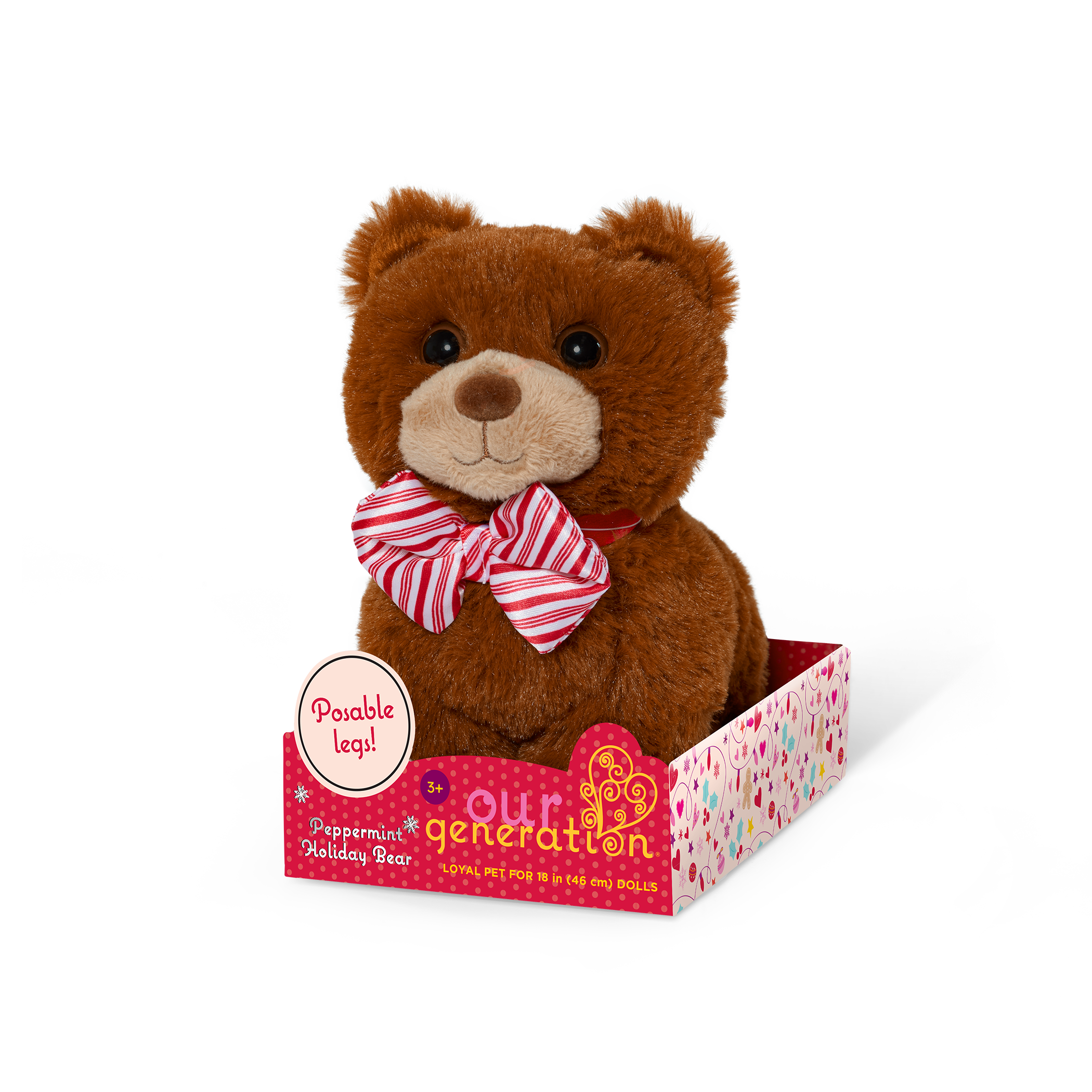 Our Generation Peppermint Holiday Bear Plushie with Bow Accessory
