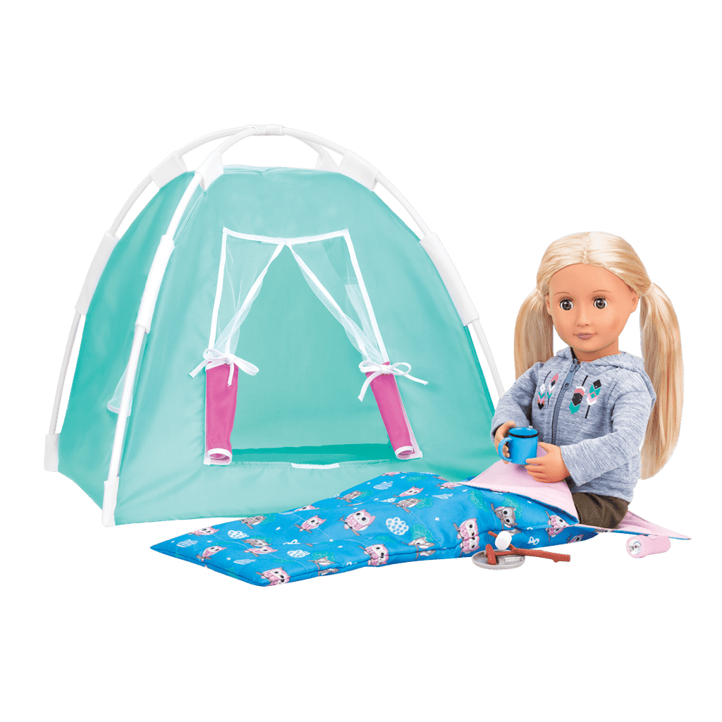 Ginger sitting in sleeping bag