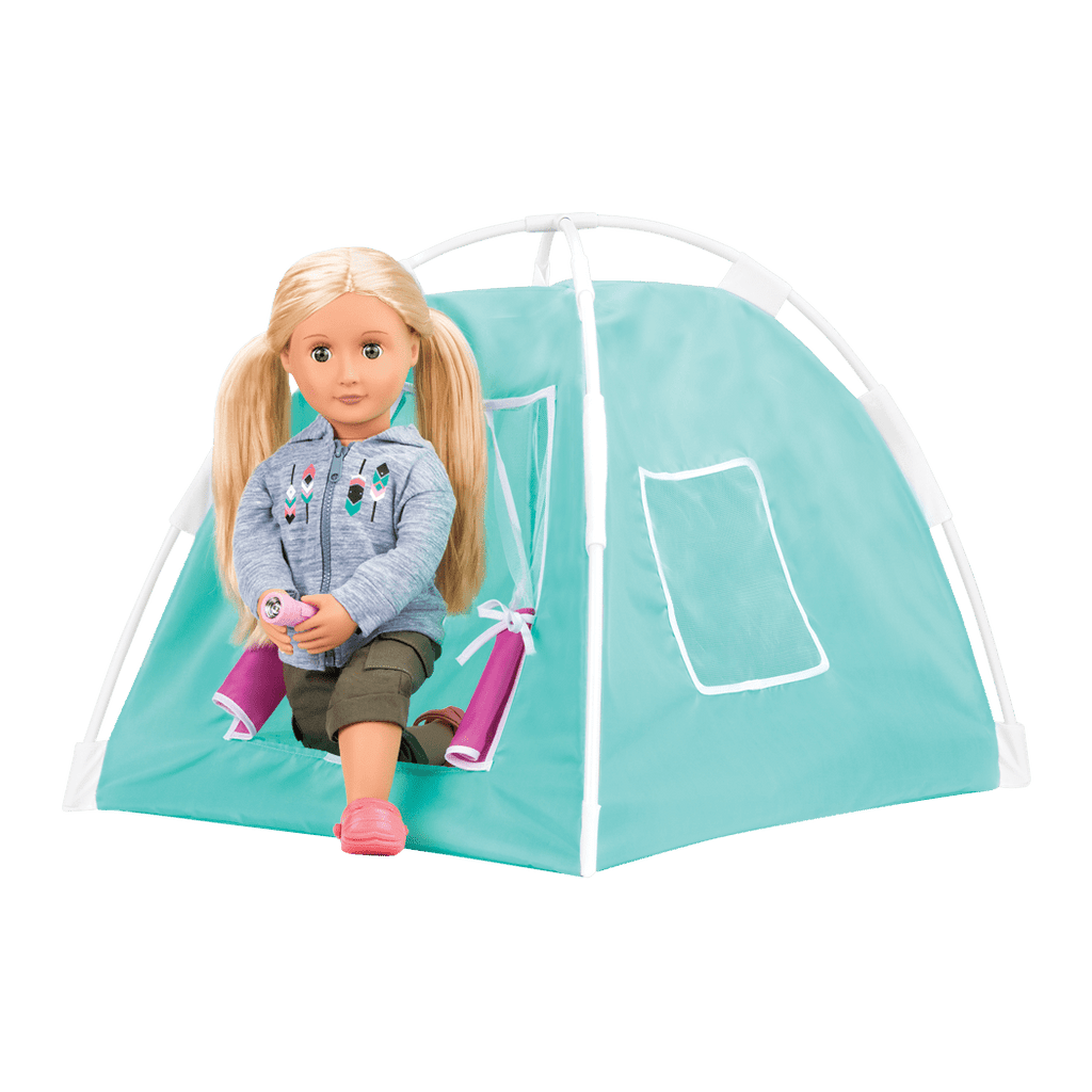 Ginger sitting in sleeping bag