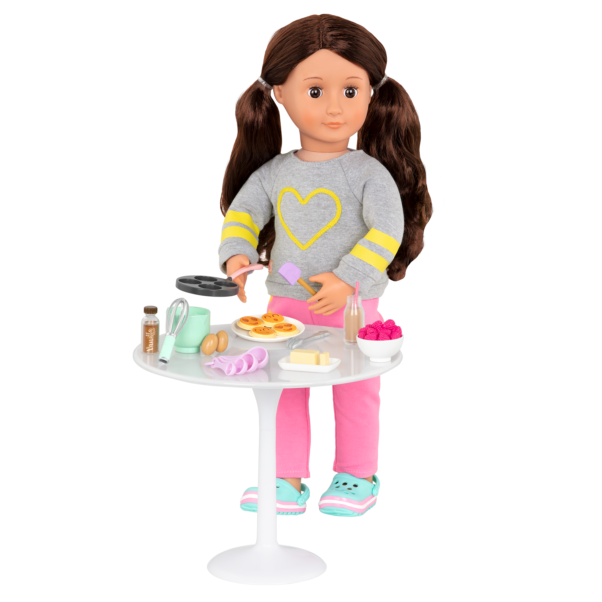 18-inch doll using pancake breakfast playset