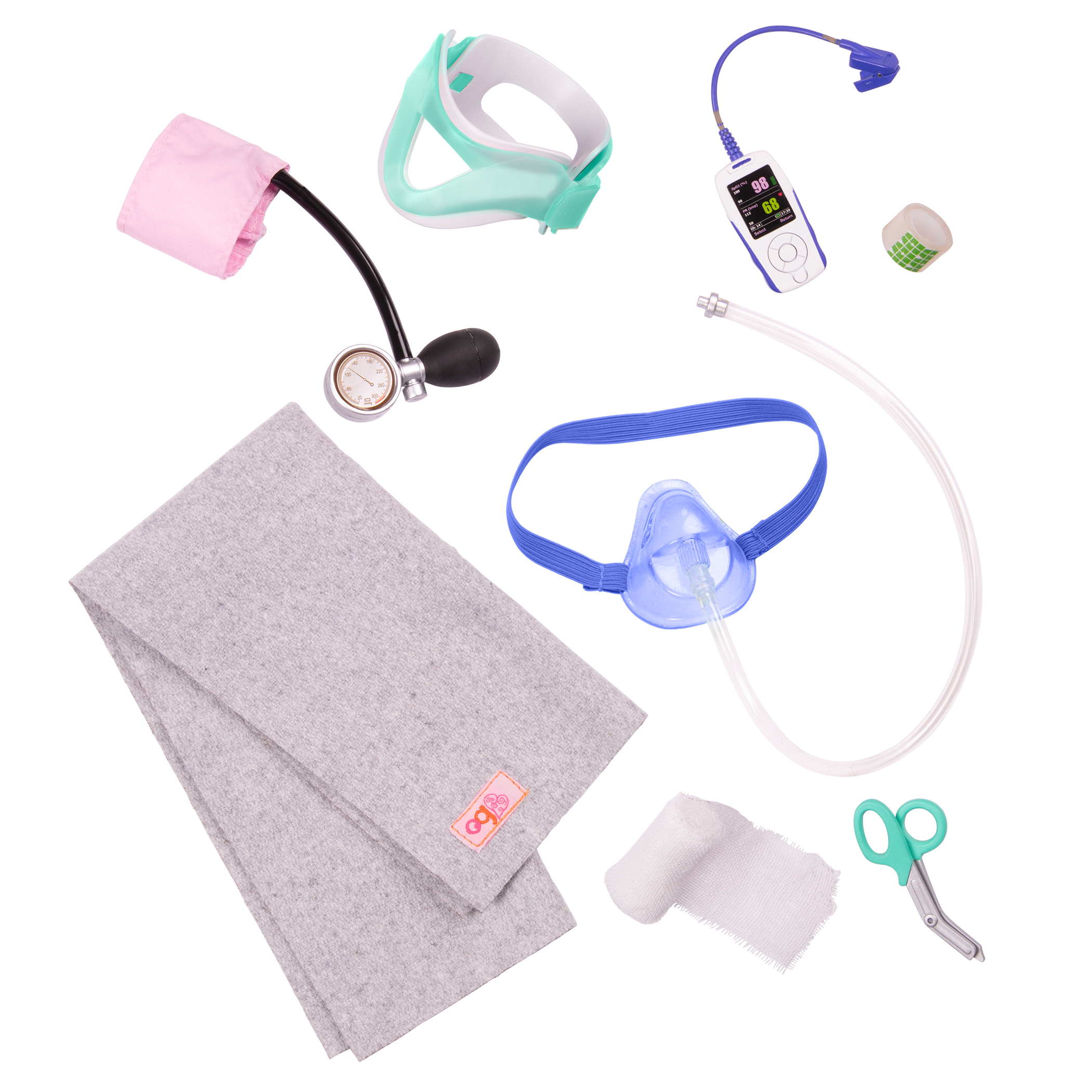 Two 18-inch dolls using ambulance gurney