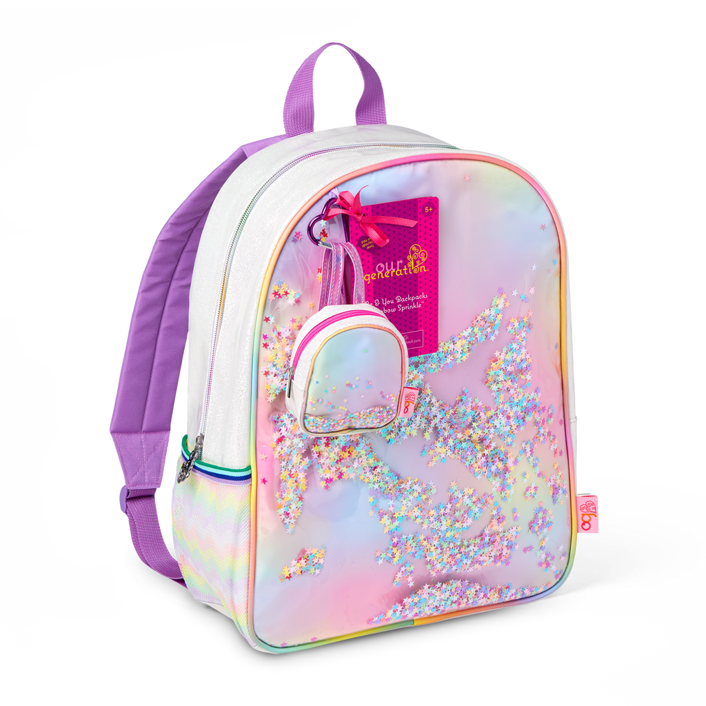 Our Generation Me & You Backpacks Rainbow Sprinkle for Kids & 18-inch Dolls
