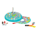Colorful fishing playset with wooden fish toys, magnetic fishing rod toys, alphabet cards and a game board.