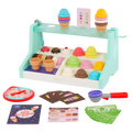 Ice cream counter playset with play scooper, play money, and educational accessories.