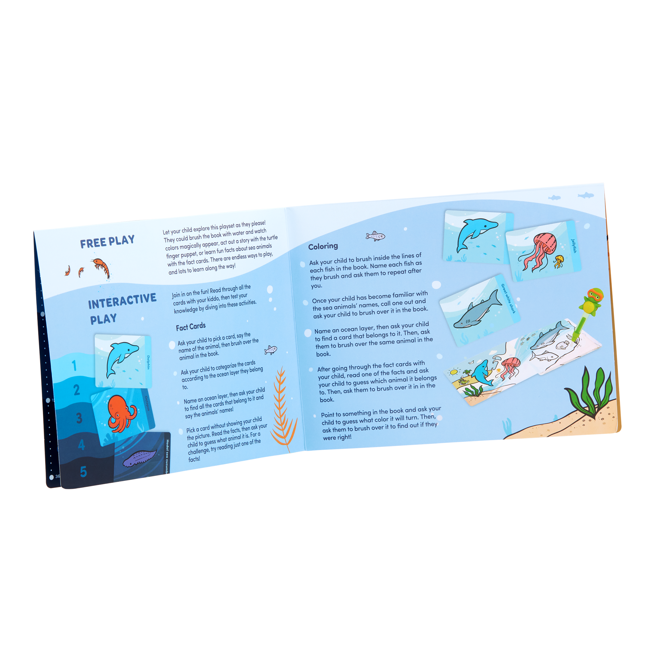 Ocean playset with color-changing book, fact cards, water pen, and a booklet.