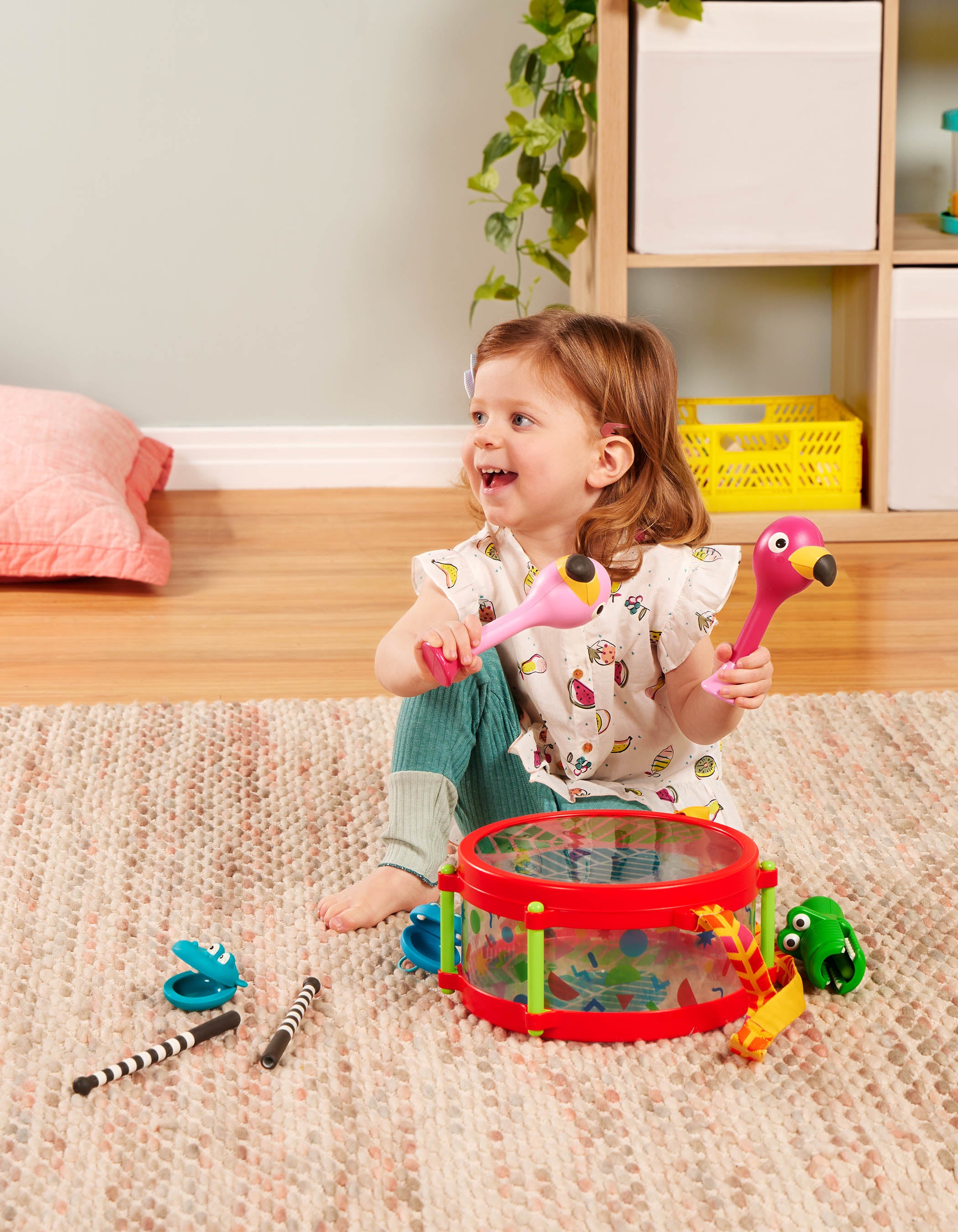 Percussion set in drum storage case with strap
