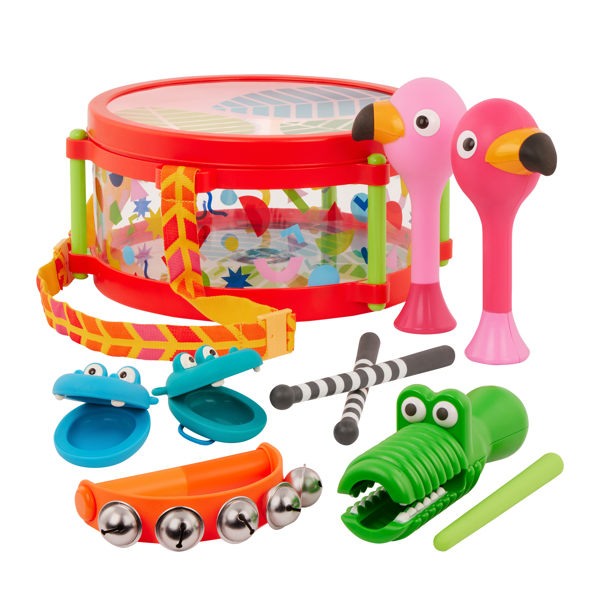 Percussion set in drum storage case with strap