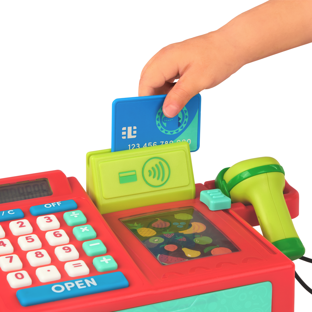 Toy cash register with accessories