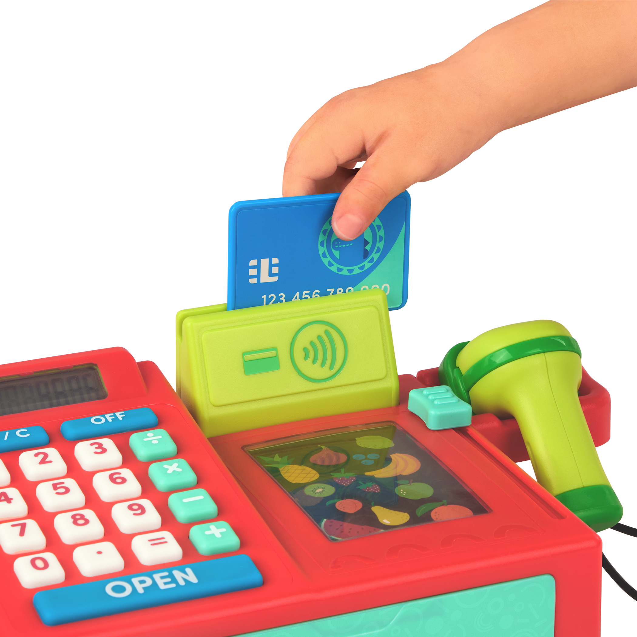 Toy cash register with accessories