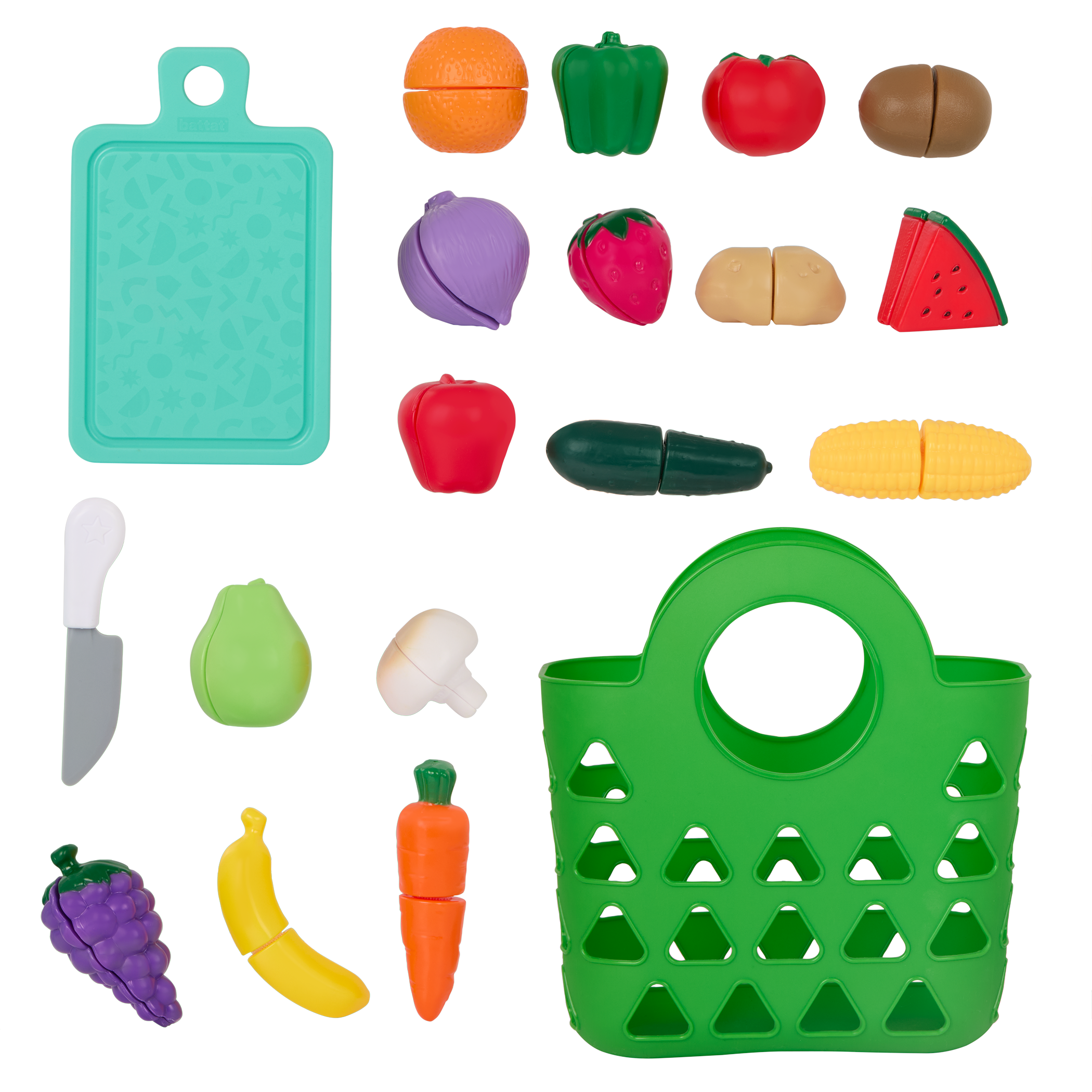 Tote Bag & 16 Toy Fruits & Vegetables