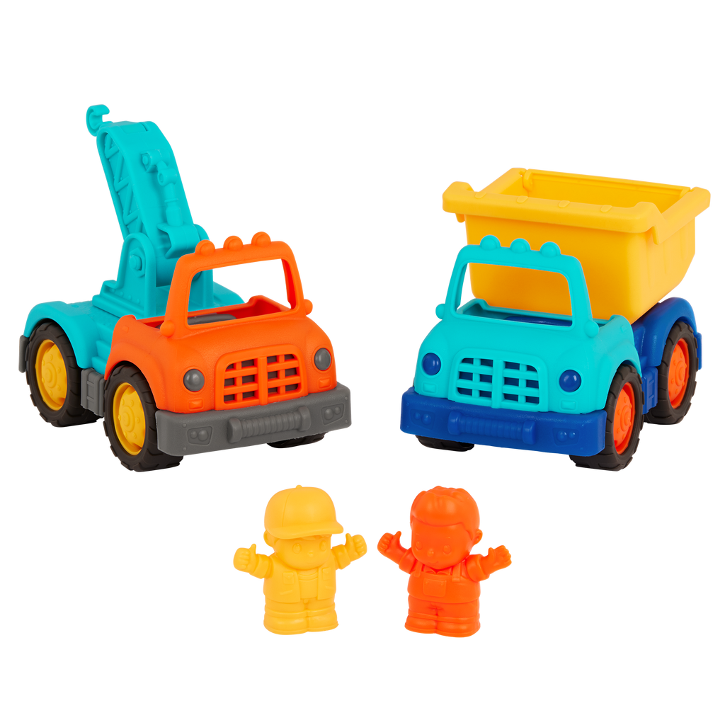 Mini vehicle crane truck, dump truck, and 2 drivers