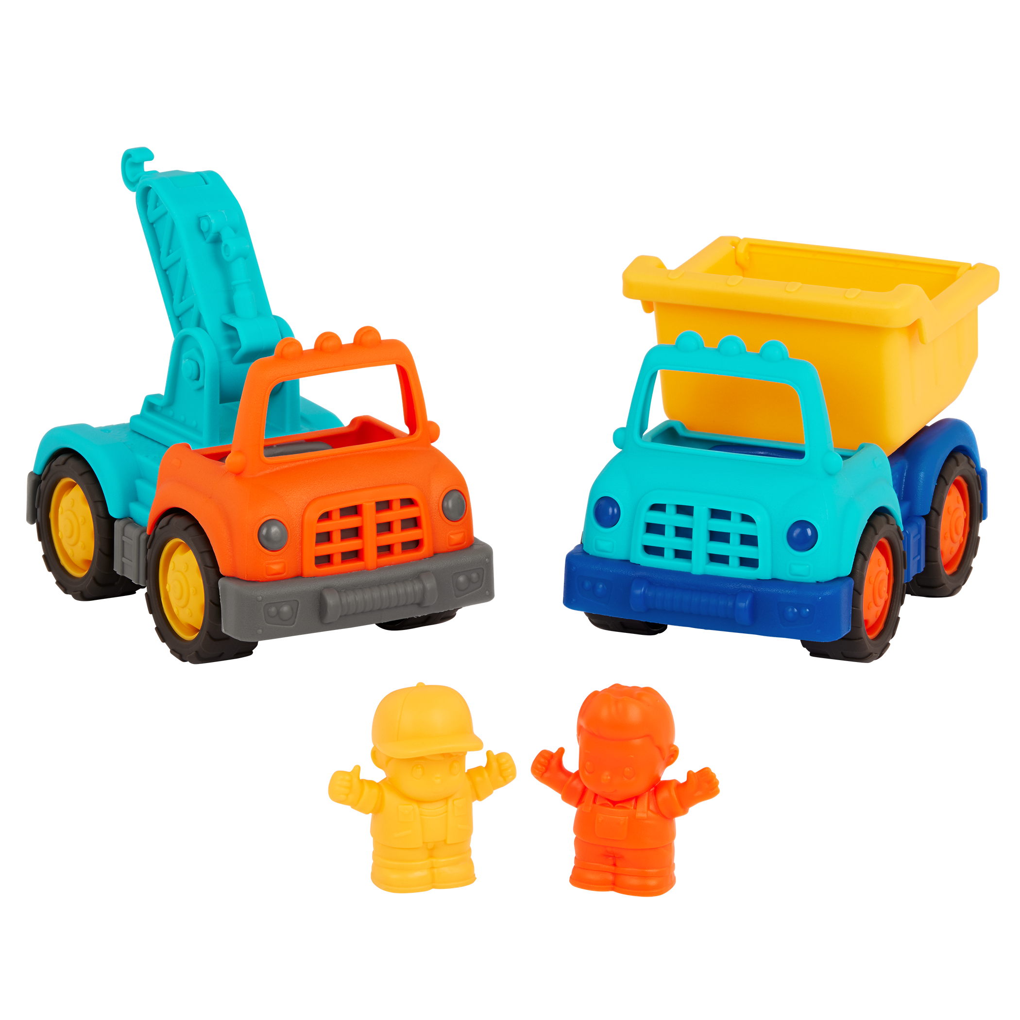 Mini vehicle crane truck, dump truck, and 2 drivers
