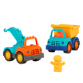 Mini vehicle crane truck, dump truck, and 2 drivers