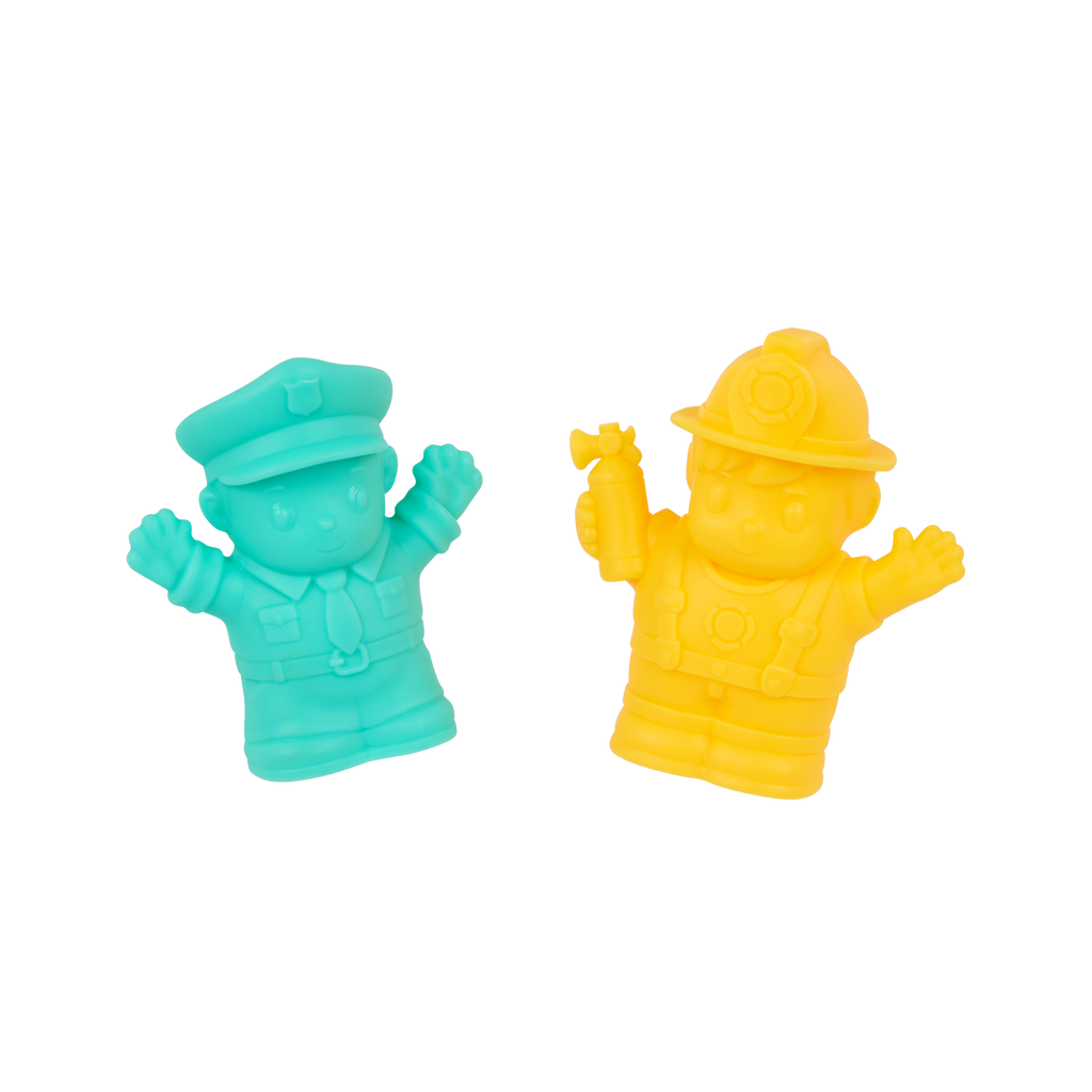 Mini vehicle police SUV, fire truck, and 2 drivers