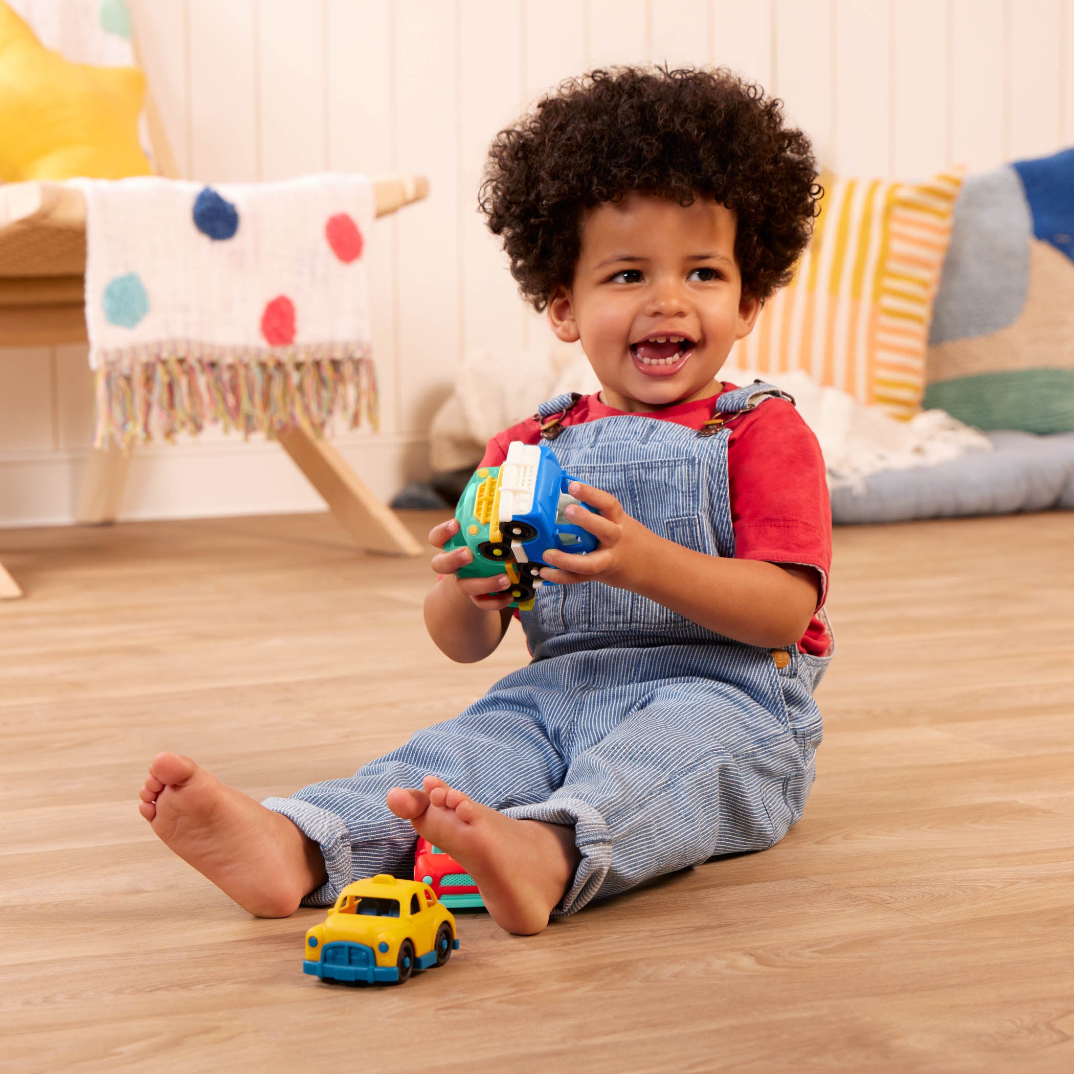 Plastic taxi, pick-up truck, police car, and sports car
