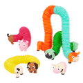 Stretchy toy animals including a horse, a cow, a sheep, a dog and a pig
