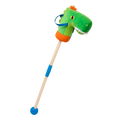 green dino hobby horse with wooden riding pole