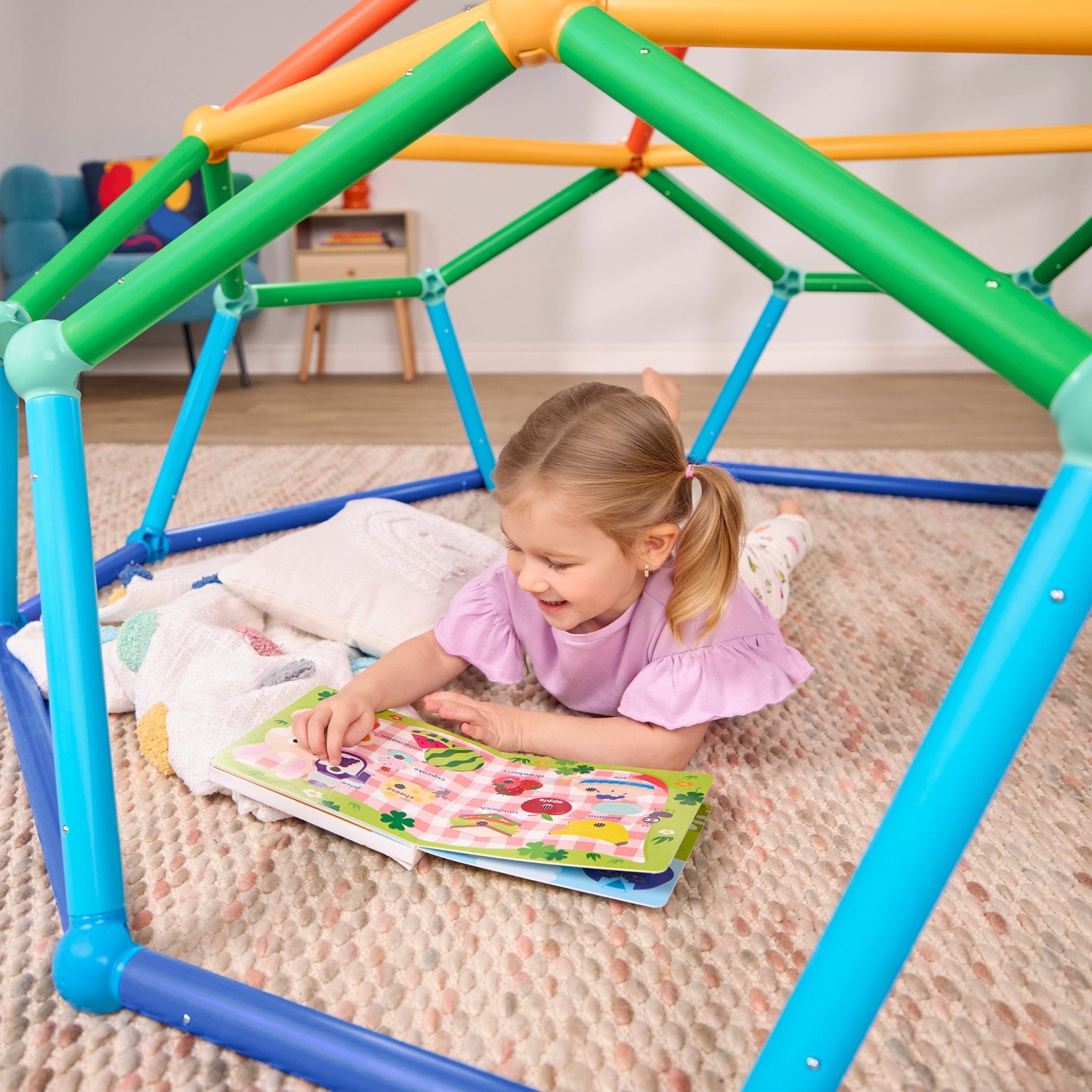 Slight overhead view of assembled climbscape