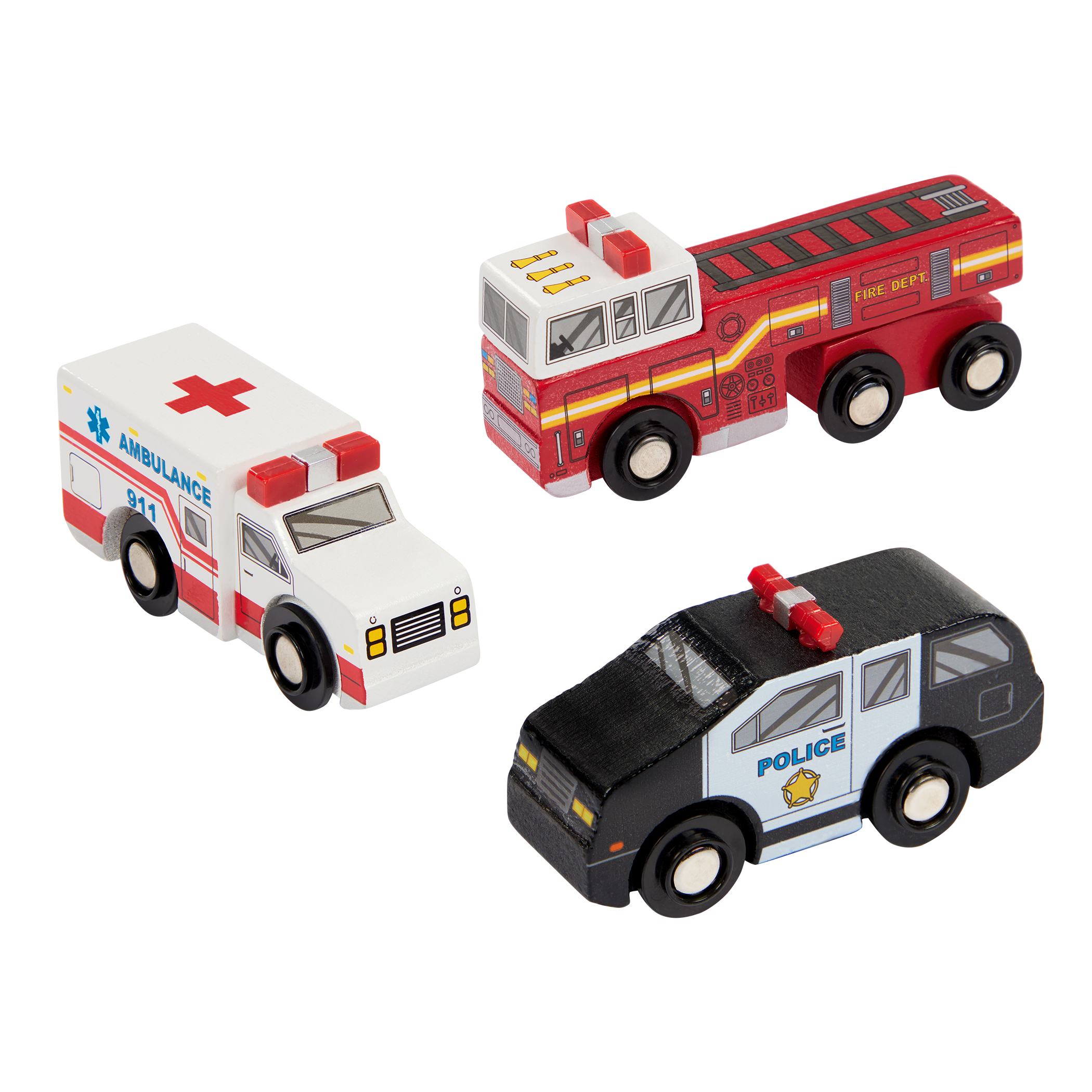 10 wooden vehicles including emergency construction travel