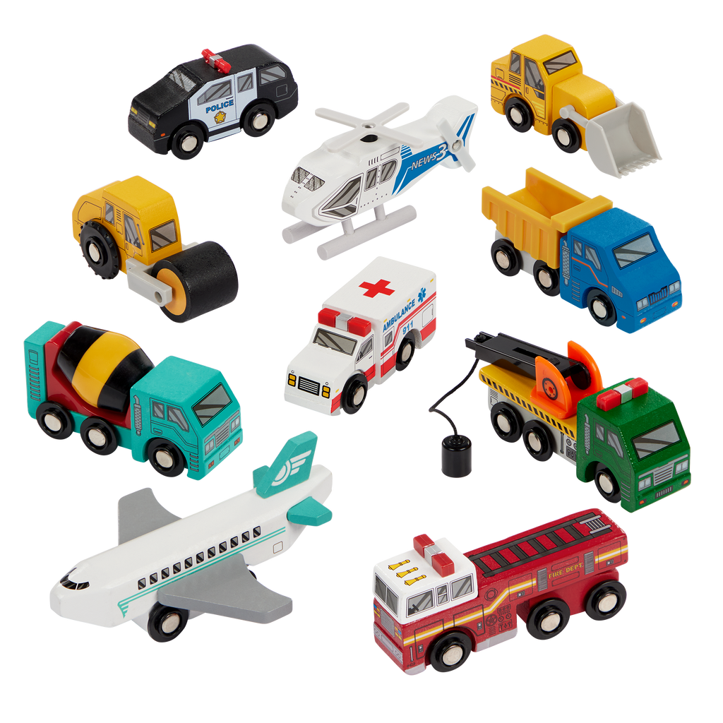 10 wooden vehicles including emergency construction travel