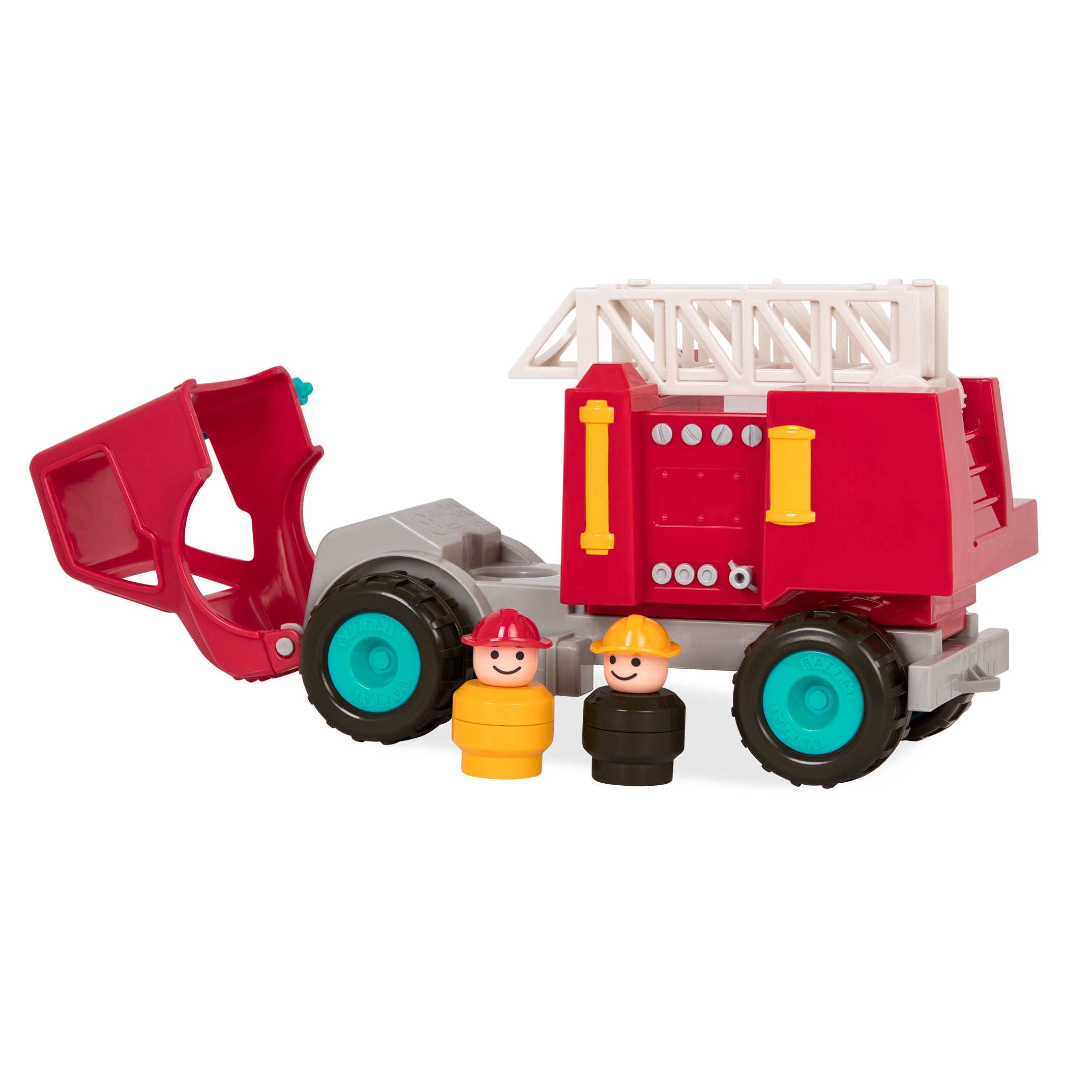 A red toy fire truck.