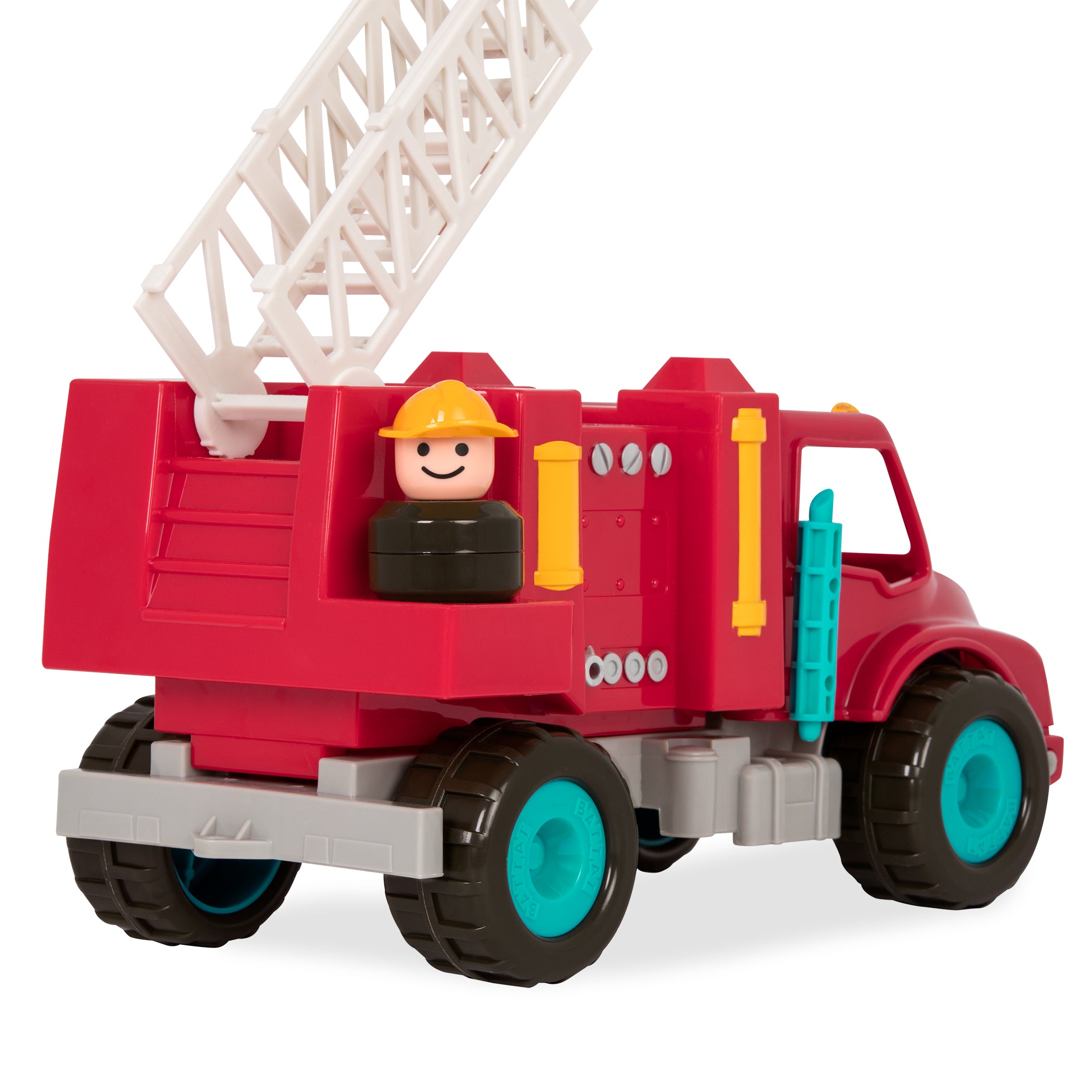 A red toy fire truck.