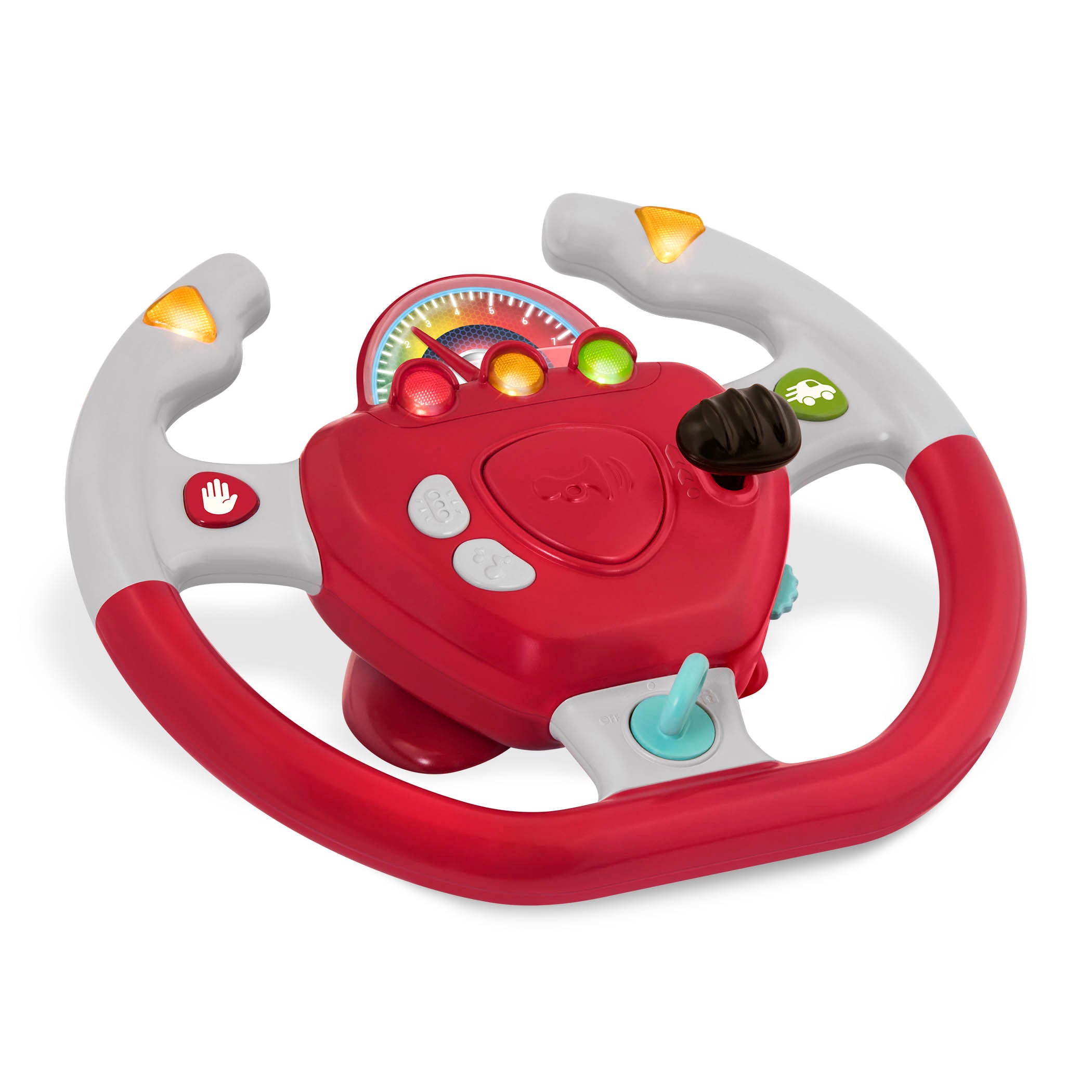 A toy steering wheel for kids and toddlers.