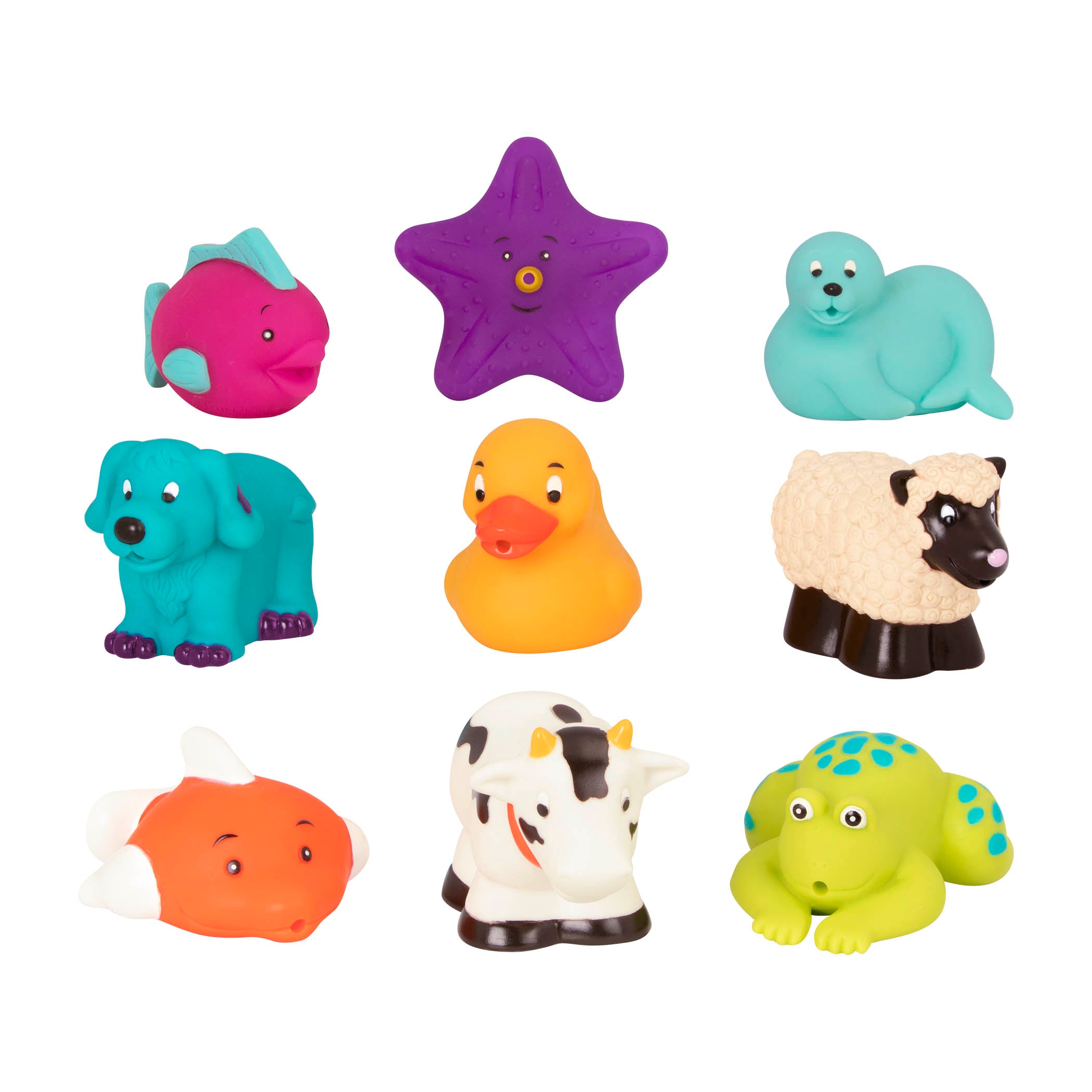 9 friendly bath buddies water squirt toys